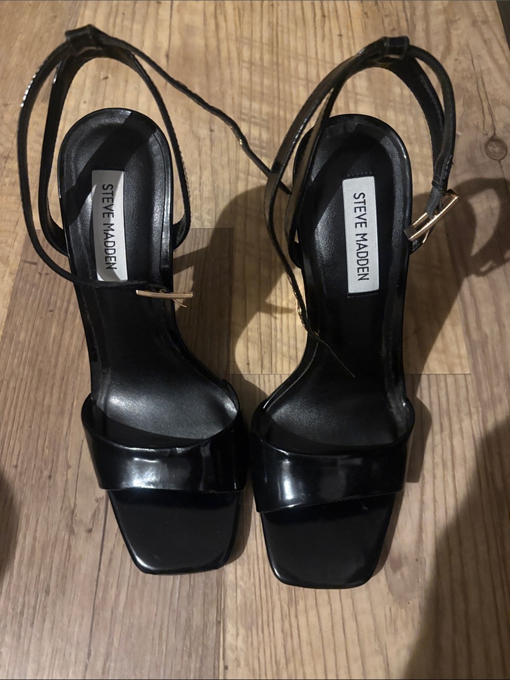 Steve Madden Black Patent Square-Toe Ankle-Strap Heels
